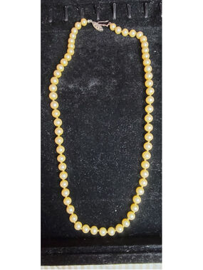 Vintage Long Faux Pearl Necklace Knotted Cream Beaded Strand